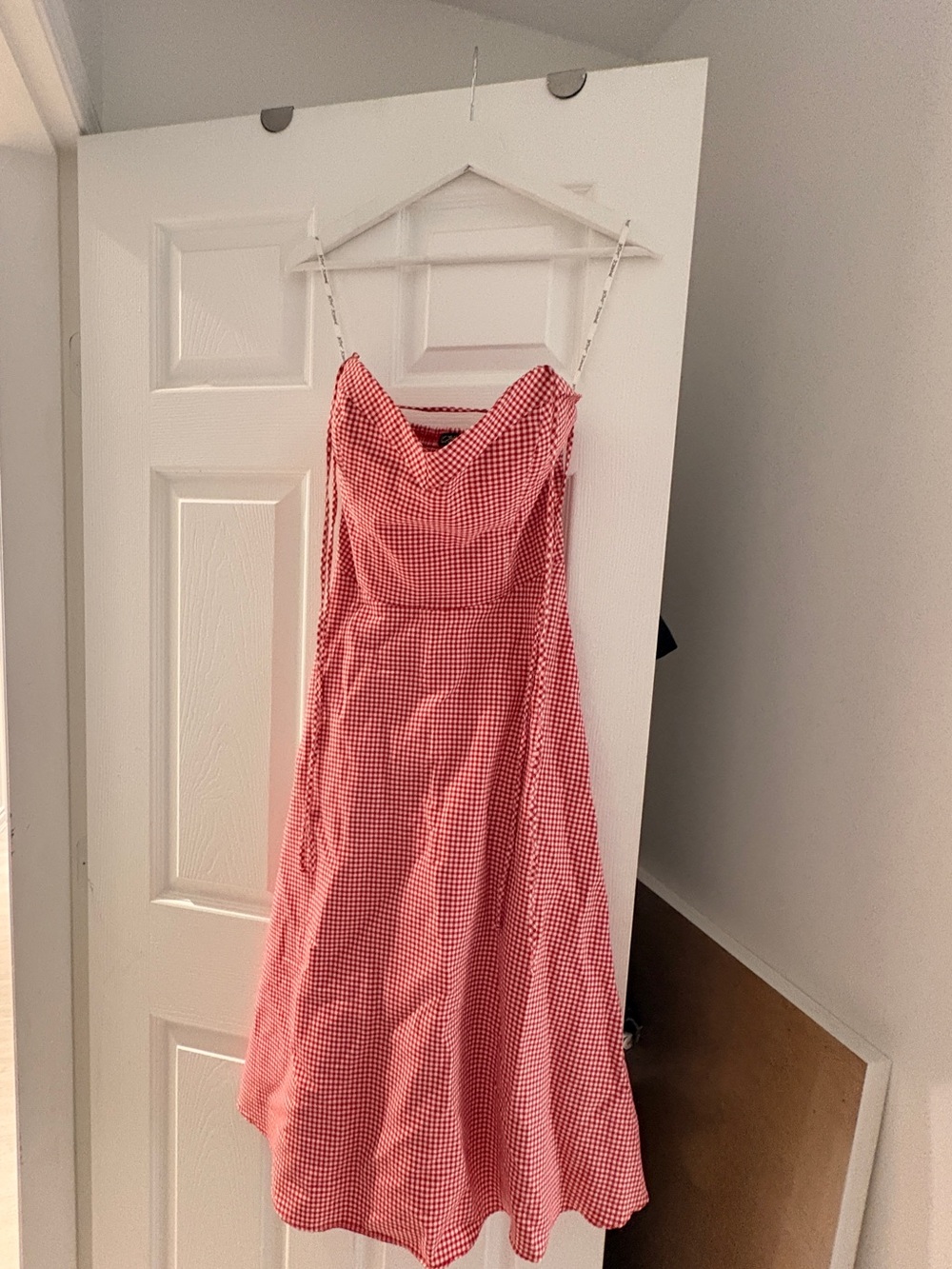 Vintage Betsey Johnson Red Gingham Midi Dress with Spaghetti Straps - Picture 2 of 5